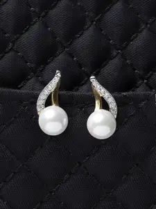 Clara Silver-Toned & Rhodium-Plated Pearls Contemporary Handcrafted Studs Earrings