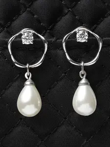 Clara Silver-Toned & White Contemporary Drop Earrings