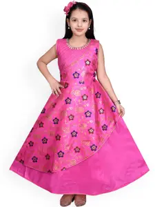 SKY HEIGHTS Girls Pink Floral Satin Maxi Dress