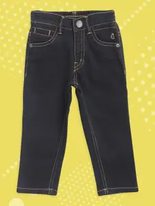 Gini and Jony Infant Boys Navy Blue Solid Stretchable Jeans