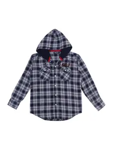 Gini and Jony Infant Boys Tartan Checked Pure Cotton Hooded Casual Shirt