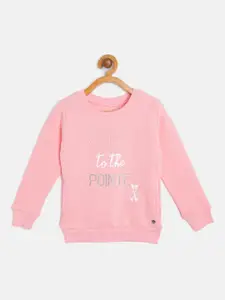 Gini and Jony Girls Pink Printed Embellished Sweatshirt