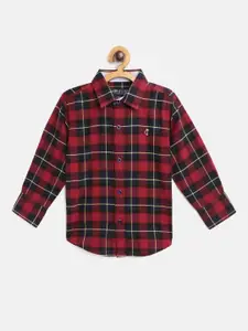 Gini and Jony Boys Red & Navy Blue Tartan Checked Cotton Casual Shirt