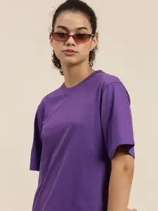 DILLINGER Women Violet Loose Pure Cotton T-shirt