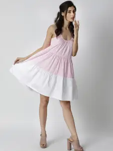 RAREISM Pink & White Colourblocked A-Line Dress
