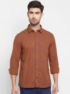 Turtle Men Brown Slim Fit Opaque Striped Casual Shirt