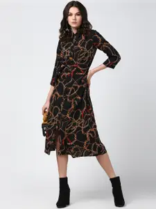 StyleStone Women Black Crepe Shirt Midi Dress