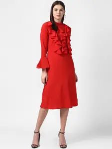 StyleStone Woman Red Ruffle Bell Sleeve Dress