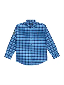 Gini and Jony Boys Blue Cotton Tartan Checked Casual Shirt