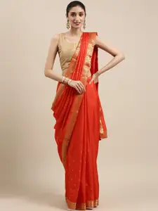 Indian Women Orange Ethnic Motifs Zari Silk Blend Saree