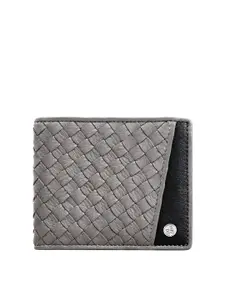 Eske Men Grey & Black Textured Leather Two Fold Wallet