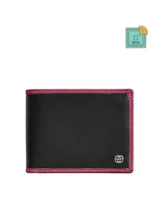 Eske Men Black & Magenta Leather Two Fold Wallet