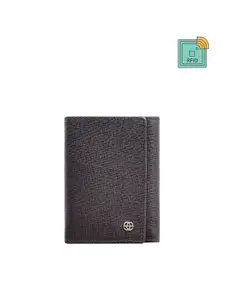 Eske Men Brown Textured Leather Three Fold Wallet