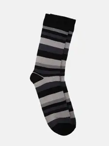 LINDBERGH Men Black & Grey Striped Calf-Length Socks