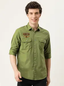 IVOC Men Olive Green Slim Fit Opaque Casual Shirt