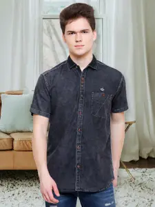 Kuons Avenue Men Charcoal Grey Smart Slim Fit Denim Casual Shirt
