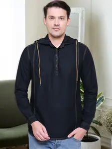 Kuons Avenue Men Black Smart Slim Fit Hooded Casual Shirt