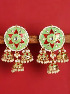 OOMPH Green Floral Jhumkas Earrings