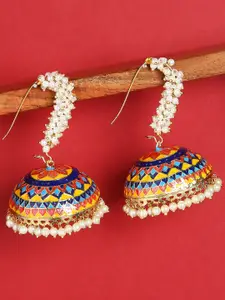 OOMPH Women Yellow & Red Meenakari Enamel Jhumka Earrings