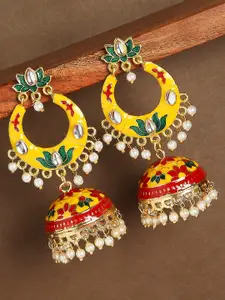 OOMPH Yellow Meenakari Chandbalis Earrings