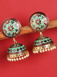 OOMPH Green Floral Jhumkas Earrings