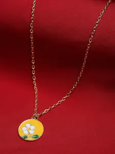 VOGUE PANASH Gold Plated Yellow & White Floral Enameled Pendant With Chain