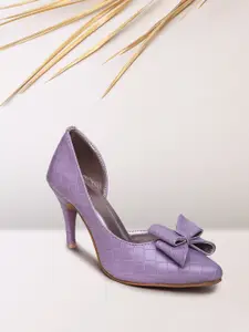 VALIOSAA Purple Textured Pumps with Bows