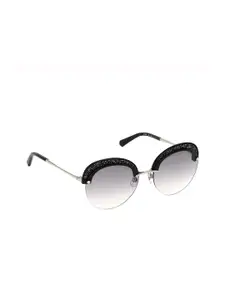 SWAROVSKI Women Grey Lens & Silver-Toned UV Protected Round Sunglasses