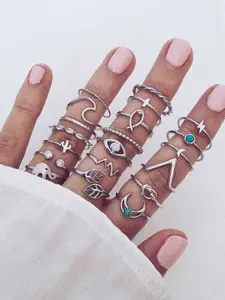 Shining Diva Fashion Set Of 20 Silver-Toned  Plated Mid-Finger Ring