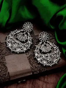 aadita Silver-Toned & Black Classic Chandbalis Earrings