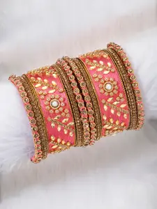Peora Women Set of 10 Pink Designer Silk Thread Matching Bridal Wedding Bangles
