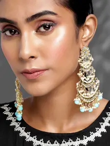 Peora Women Blue & Gold-Toned Crescent Shaped Chandbalis Earrings