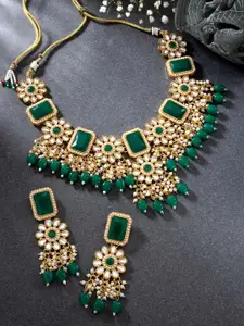 Peora Green Gold-Plated Kundan Choker Necklace Traditional Wedding Jewellery Set
