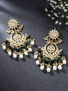 Peora Women Green & White Geometric Chandbalis Earrings