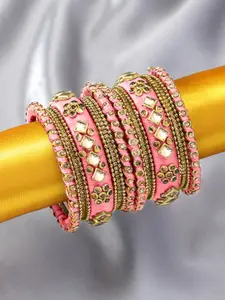 Peora Set of 10 Pink & Gold-Plated Silk Thread Handcrafted Chuda Bangle Set