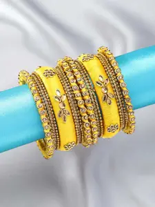 Peora Set Of 10 Yellow & Gold-Plated Silk Thread Handcrafted Chuda Bangle Set