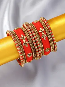 Peora Women Red Gold-Plated Silk Thread Bridal Weddiing Chuda Set