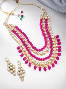 Peora Magenta 18K Gold Plated Kundan Embellished Bridal Necklace Jewellery Set