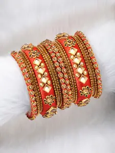 Peora Women Set of 10 Red Silk Thread & Stone Studded Chuda Bangles