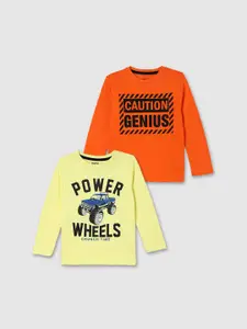 max Boys Orange  Yellow Pack of 2 Printed Cotton Pure Cotton T-shirts