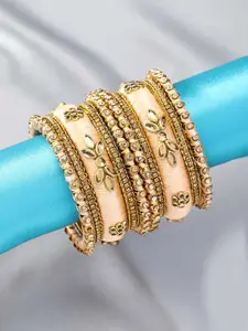 Peora Set of 10 each-Coloured Gold-Plated Silk Thread Handcrafted Kundan Bangles