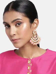 Peora Women Pink & Gold-Toned Contemporary Jhumkas Earrings