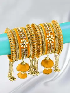 Peora Set Of 10 Gold-Toned & Yellow Designer Silk Thread Bridal Wedding Bangles