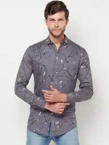 Purple State Men Grey Slim Fit Printed Casual Shirt