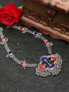 Moedbuille Women Red & Blue Silver-Plated Meenakari Handcrafted Necklace