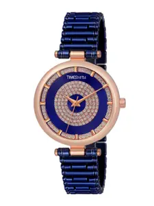 TIMESMITH Women Rose Gold-Toned Embellished Dial & Blue Strap Analogue Watch
