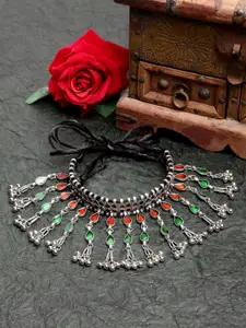 Moedbuille Silver-Plated & Red Brass Meenakari Necklace