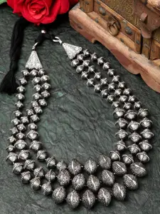 Moedbuille Women Silver Layered Tribal Design Oxidised Necklace