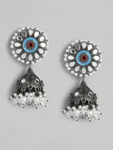 AccessHer Silver-Plated & Blue Dome Shaped Drop Earrings