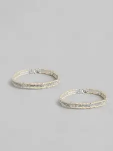 AccessHer Set of 2 Silver-Plated Pearl-Studded Anklet